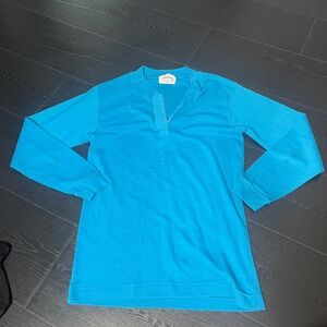 Helium Turquoise Blue Long Sleeve Henley Button Small Knit Top Vintage Retro 70s